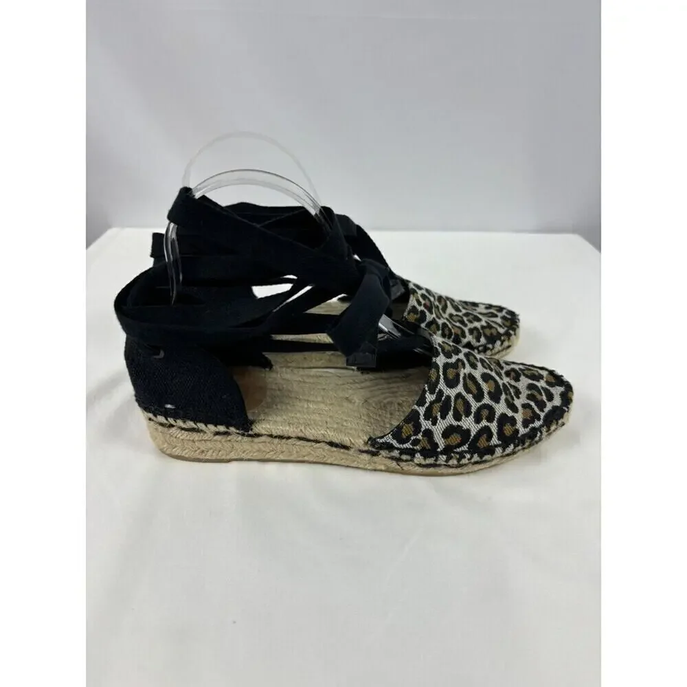 Castener Espadrilles Black Animal Leopard Print 39 Ankle Tie